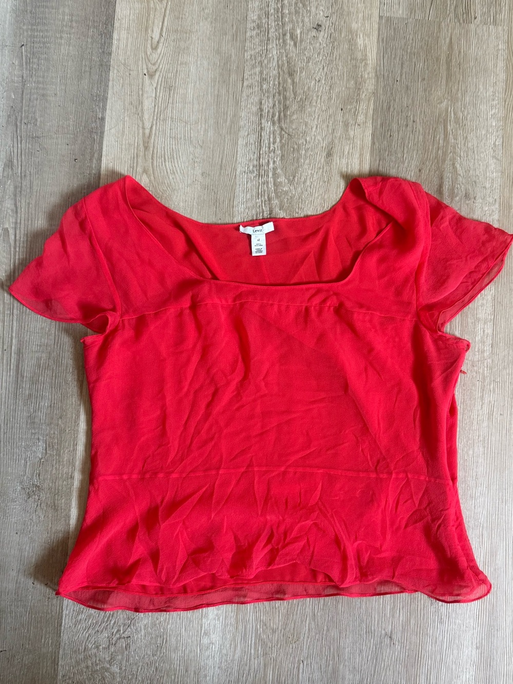 100 % SIlk Lewit Bright Red Short Sleeve Square Neck Blouse